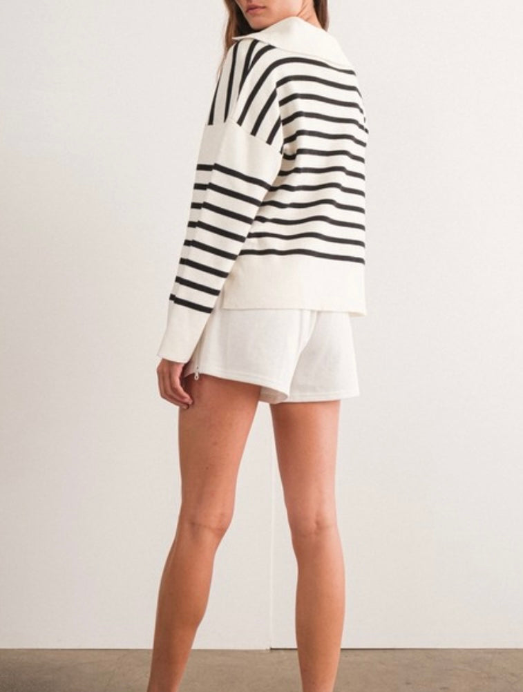 Striped Collared V Neck Sweater/Top