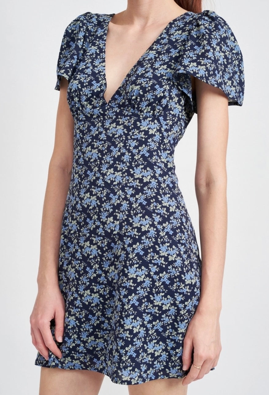 Deep V Floral Dress