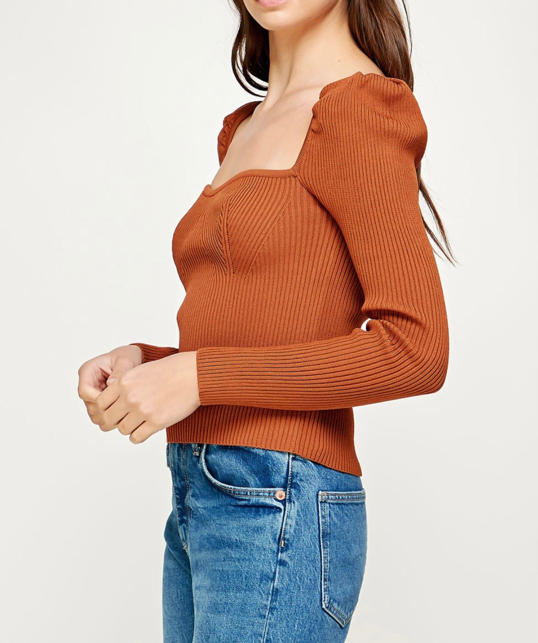 Sculpted Sweetheart Ribbed Knit Top