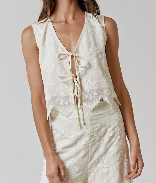 Embroidered Front Tie Top